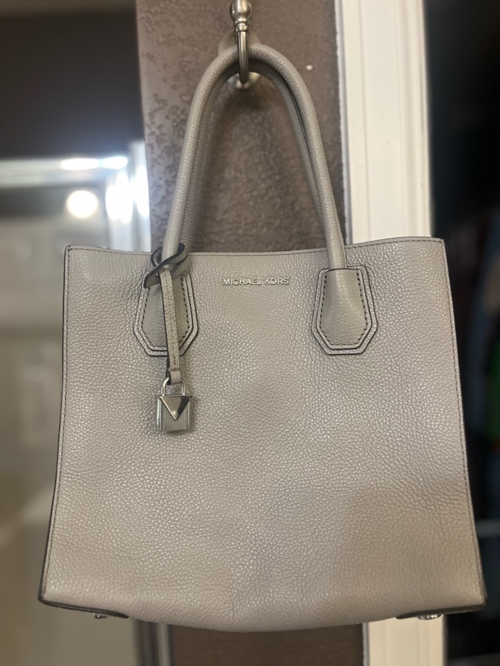 MICHAEL KORS Pebbled Leather Tote in Light Gray